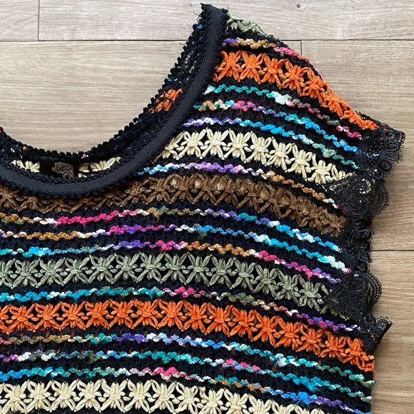 Free People New Romantics crochet Stripe Knit Top - Picture 5 of 9